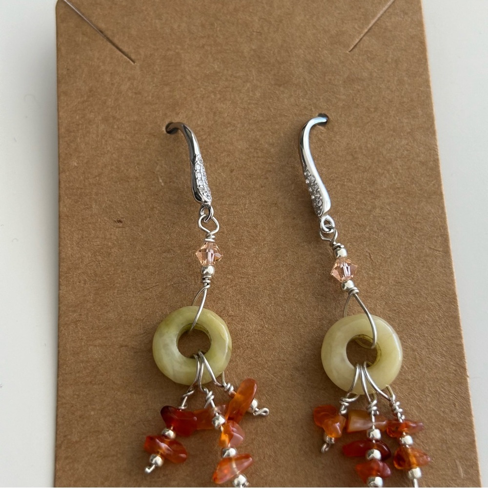 Beaded Semiprecious Stone Dangle Earrings - Picture 3 of 8